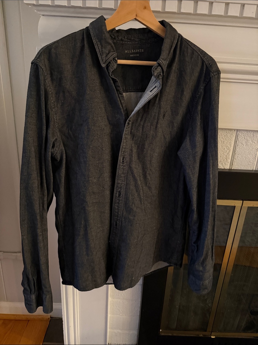AllSaints Dark Grey Denim Button-Front Shirt